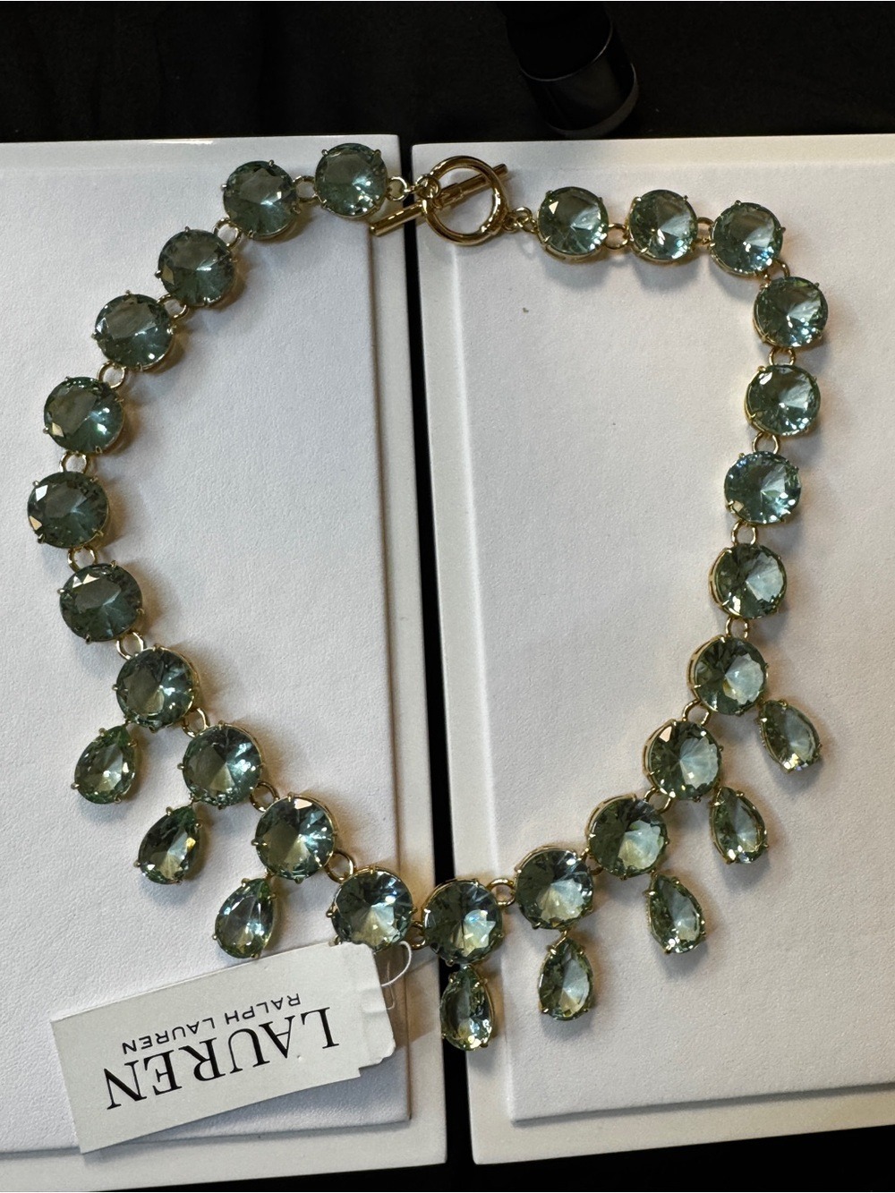 Lauren Ralph Lauren Gold-Tone Pale Green Crystal Drop Necklace